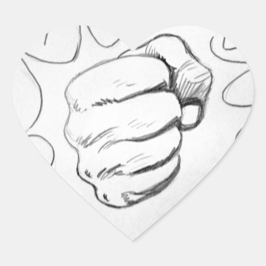 アートポップ・アートのスマッシュパンチ鉛筆スケッチ ハートシール (正面)