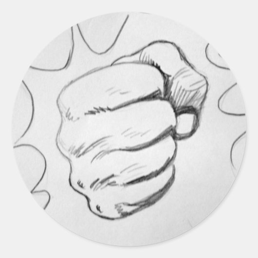 アートポップ・アートのスマッシュパンチ鉛筆スケッチ ラウンドシール (正面)