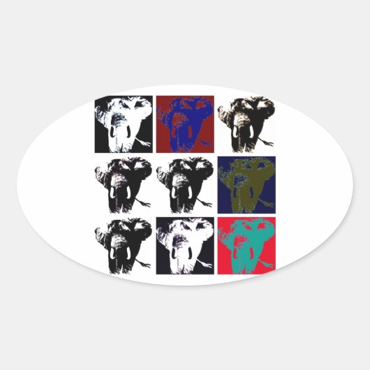 アートポップ・アートのゾウ 楕円形シール (正面)