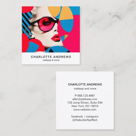 アートポップ・アートのフォトコラージュトレンディーモダン スクエア名刺 (正面/裏面)