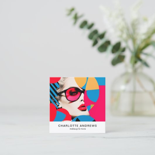 アートポップ・アートのフォトコラージュトレンディーモダン スクエア名刺 (スタンド正面)