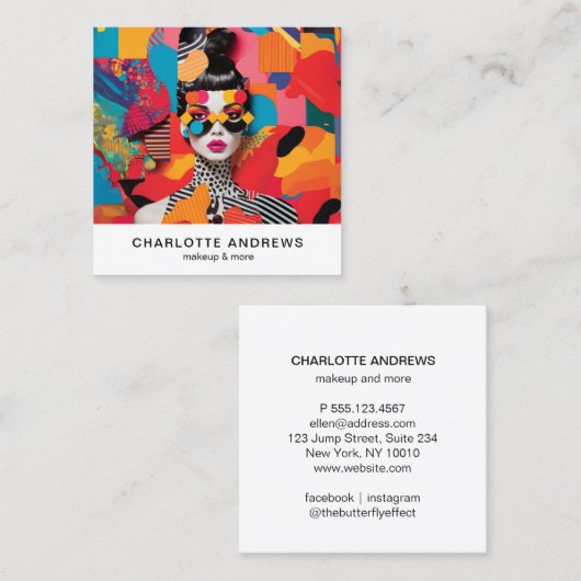 アートポップ・アートのフォトコラージュトレンディーモダン スクエア名刺 (正面/裏面)