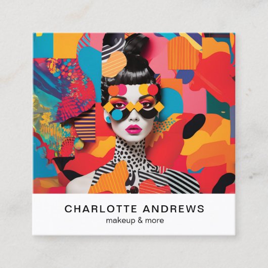 アートポップ・アートのフォトコラージュトレンディーモダン スクエア名刺 (正面)
