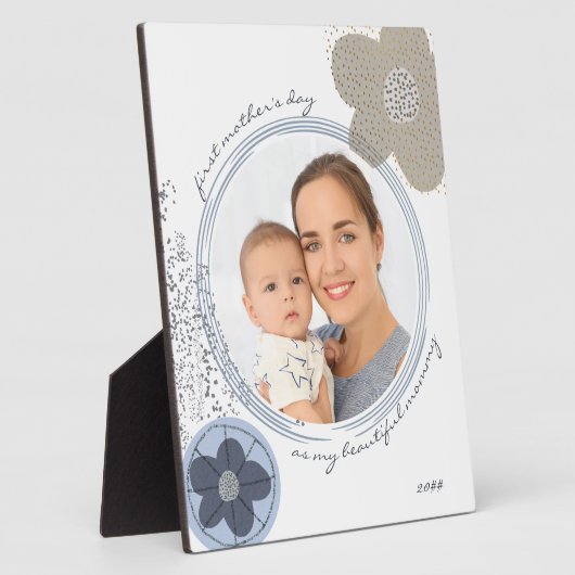 アートポップ・アートのフラワーブルーグレー編集可能大事な行事写真 フォトプラーク (側面)