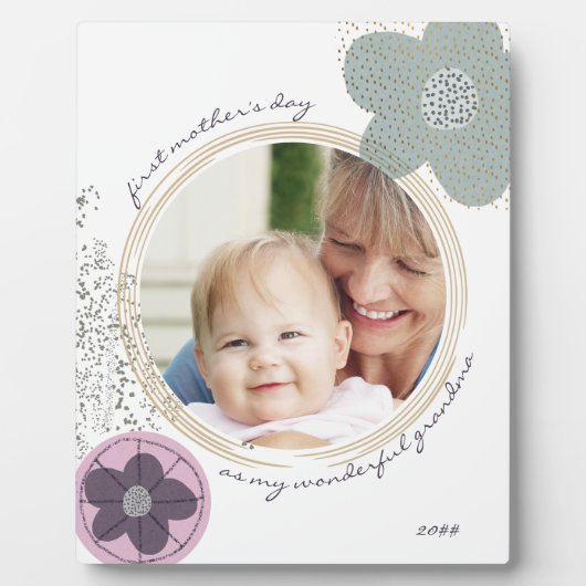 アートポップ・アートのフラワーブルーグレー編集可能大事な行事写真P フォトプラーク (正面)