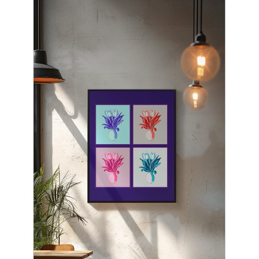 アートポップ・アートのフローラカルテ鮮やか：花瓶のチューリップ ポスター