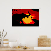 アートポップ・アートのベビー&マムゾウRed Sunset ポスター (キッチン)