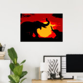 アートポップ・アートのベビー&マムゾウRed Sunset ポスター (ホームオフィス)