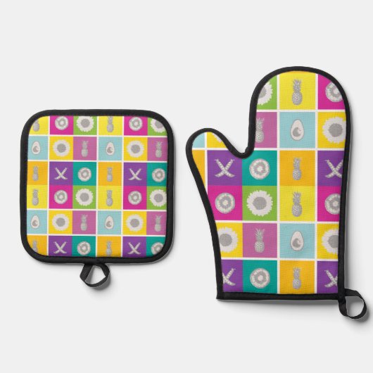 アートポップ・アートのボタニック&フルーツ 鍋つかみ&鍋敷きセット (正面)