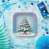 アートポップ・アートのマンガのクリスマスツリーカラフルオーナメント ペーパープレート (パーティー)