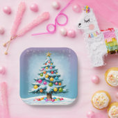 アートポップ・アートのマンガのクリスマスツリーカラフルオーナメント ペーパープレート (パーティー)