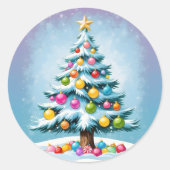 アートポップ・アートのマンガのクリスマスツリーカラフルオーナメント ラウンドシール (正面)