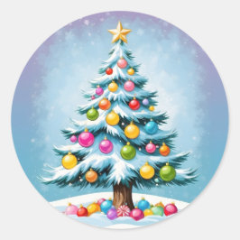 アートポップ・アートのマンガのクリスマスツリーカラフルオーナメント ラウンドシール