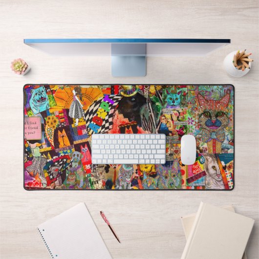 アートポップ・アートのミックスメディア犬と猫デスクマット デスクマット (オフィス1)