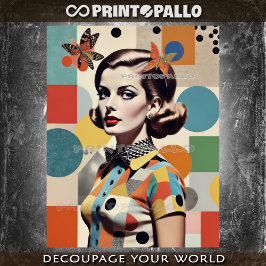 アートポップ・アートのミッド・センチュリーのコラージュ：女性と蝶 薄葉紙