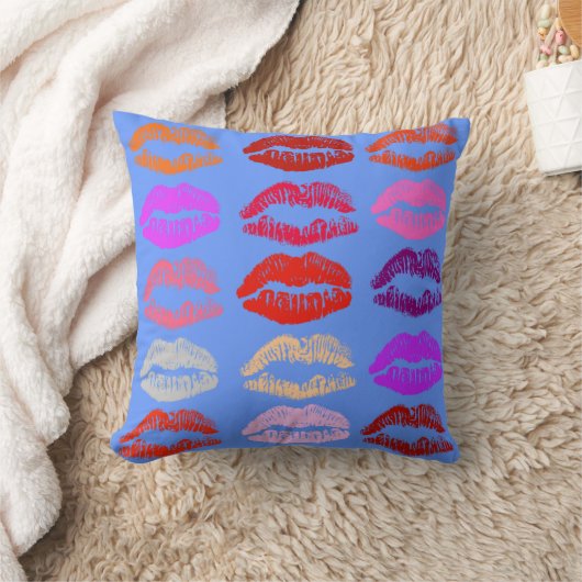 アートポップ・アートのリップ(キス)ピローブルー背景 クッション (ブランケット)