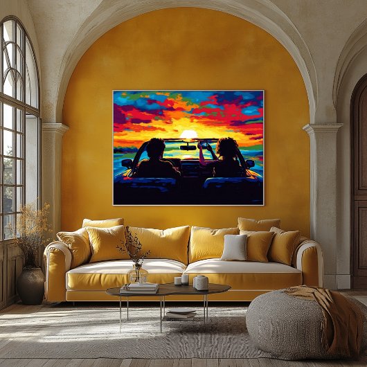 アートポップ・アートのロードトリップサンセットウォールアート – アドベンチャー ポスター