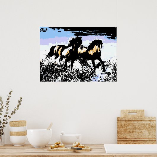 アートポップ・アートのワイルドウマやる気を起こさせるー自由アートワーク ポスター (キッチン)