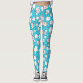 アートポップ・アートのヴィンテージフローラターコイズとピンク レギンス (正面)