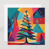 アートポップ・アートの幾何学的に重なったクリスマスツリー シーズンカード (正面/裏面)