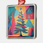 アートポップ・アートの幾何学的に重なったクリスマスツリー メタルオーナメント (左)