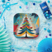 アートポップ・アートの幾何学的クリスマスフェザー付き枝 ペーパープレート (パーティー)