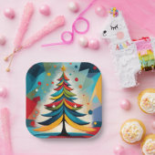 アートポップ・アートの幾何学的クリスマスフェザー付き枝 ペーパープレート (パーティー)