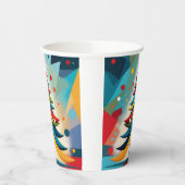 アートポップ・アートの幾何学的クリスマスフェザー付き枝 紙コップ (左)