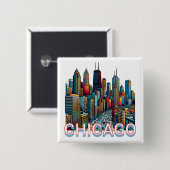 アートポップ・アートの漫画ブックシカゴ,イリノイ州スカイライン 缶バッジ (正面&裏面)