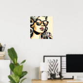 アートポップ・アートの漫画本女かわいらし炭酸飲料 ポスター (ホームオフィス)