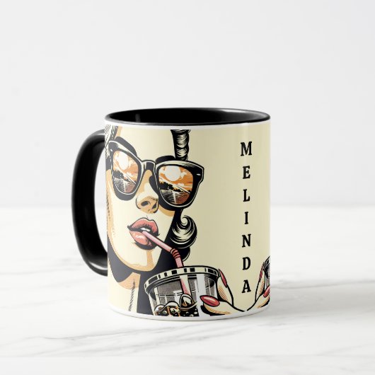 アートポップ・アートの漫画本女かわいらし炭酸飲料 マグカップ (正面左)