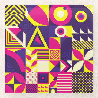 アートポップ・アートの、カラフルの幾何学的な形状。 ガラスコースター