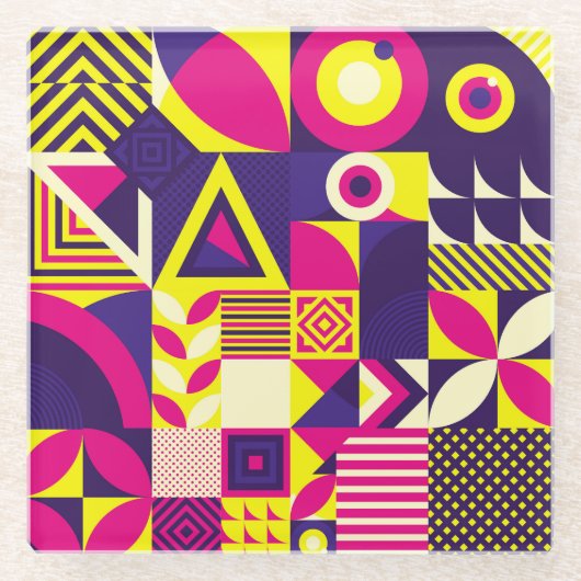 アートポップ・アートの、カラフルの幾何学的な形状。 ガラスコースター (正面)
