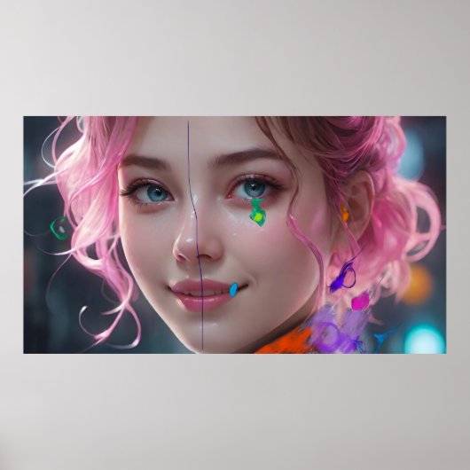 アートポプリー少女の肖像画抽象画 ポスター (正面)