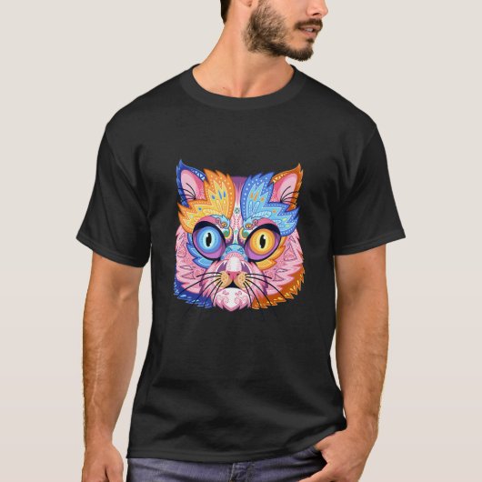 アートマンダラ模様の猫の色 Tシャツ (正面)