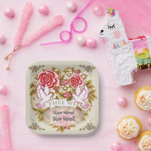 アートムーブズ イリュージョンのオリジナルウェディングペーパープレート「I Thee Wed」 ペーパープレート (パーティー)