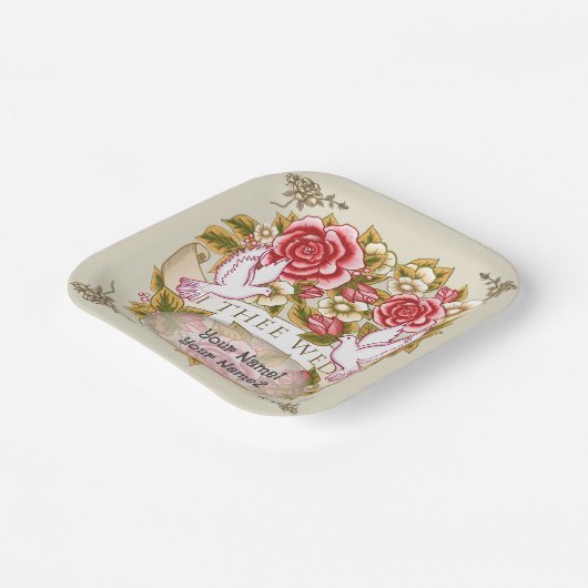 アートムーブズ イリュージョンのオリジナルウェディングペーパープレート「I Thee Wed」 ペーパープレート (傾斜あり)