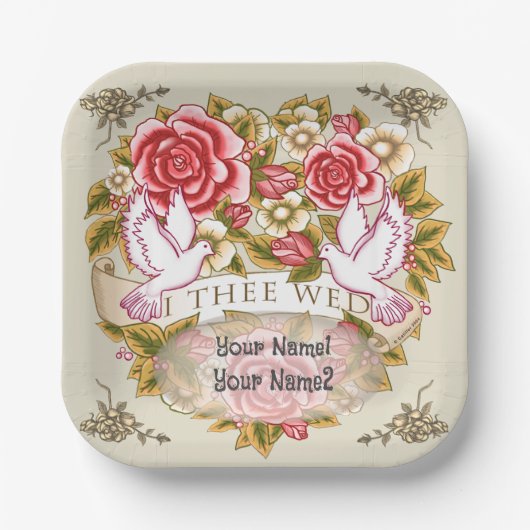 アートムーブズ イリュージョンのオリジナルウェディングペーパープレート「I Thee Wed」 ペーパープレート (正面)