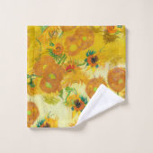 アートモダンイエローオレンジひまわり油絵 バスタオルセット (ウォッシュタオル)