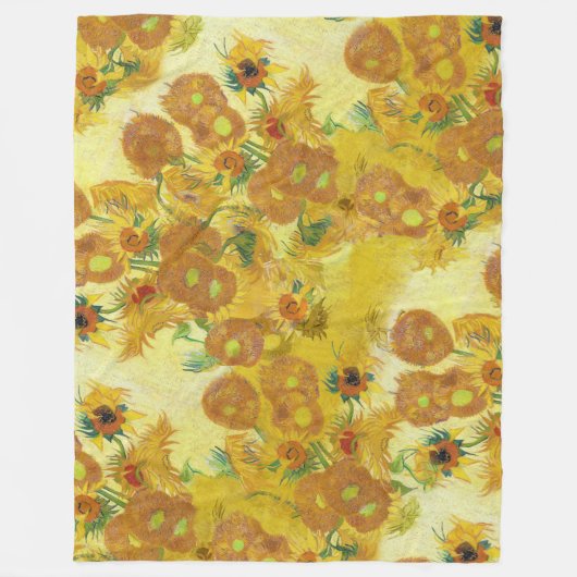 アートモダンイエローオレンジひまわり油絵 フリースブランケット (正面)