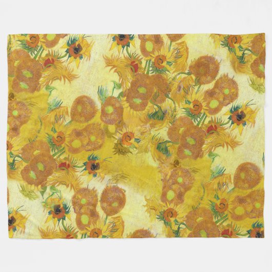 アートモダンイエローオレンジひまわり油絵 フリースブランケット (正面(横))