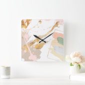アートモダンウォールクロック – ピンク、金ゴールド、グレー スクエア壁時計 (ホーム)