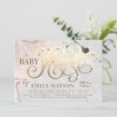 アートモダンサプライズガールゴールドフォイルベビーシャワー 招待状 (スタンド正面)