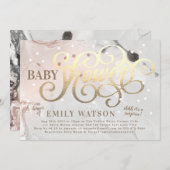 アートモダンサプライズガールゴールドフォイルベビーシャワー 招待状 (正面/裏面)