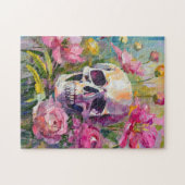 アートモダンスチルライフ抽象芸術スカルと花 ジグソーパズル (横)