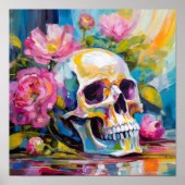 アートモダンスチルライフ抽象芸術スカルと花 ポスター (正面)