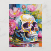 アートモダンスチルライフ抽象芸術スカルと花 ポストカード (正面)