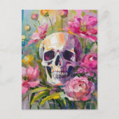 アートモダンスチルライフ抽象芸術スカルと花 ポストカード (正面)