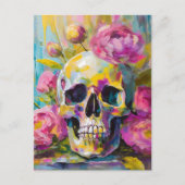 アートモダンスチルライフ抽象芸術スカルと花 ポストカード (正面)