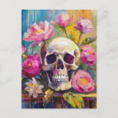 アートモダンスチルライフ抽象芸術スカルと花 ポストカード (正面)